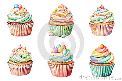 Colorful Frosted Cupcakes Stock Photo