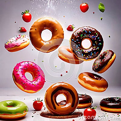 Colorful, frosted glazed donuts with fancy decoration Stock Photo
