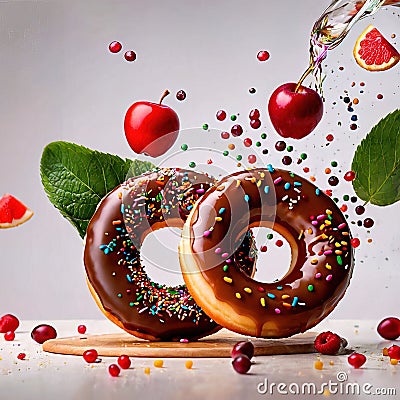 Colorful, frosted glazed donuts with fancy decoration Stock Photo