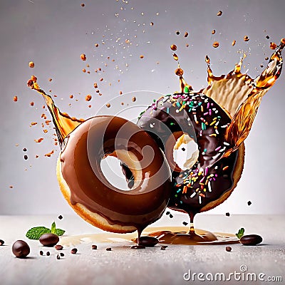 Colorful, frosted glazed donuts with fancy decoration Stock Photo