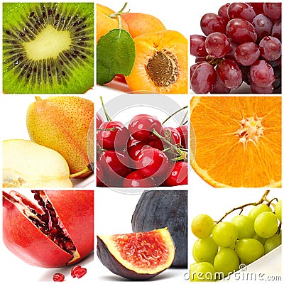 Colorful fruit collage - food background Stock Photo