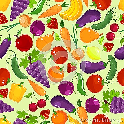 Colorful fruit and vegetables seamless pattern Vector Illustration