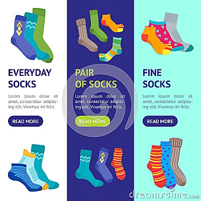 Colorful Fun Socks Banner Vecrtical Set. Vector Vector Illustration