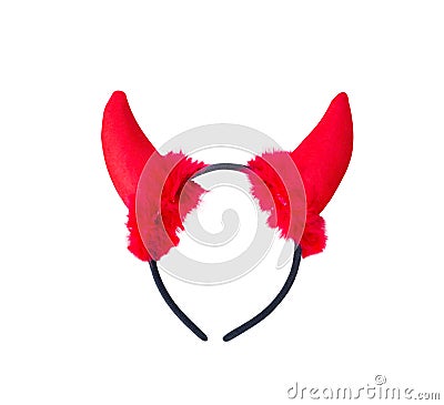 Colorful funny halloween fuzzy devil horns headband isolated on white background , Head decoration for party Stock Photo