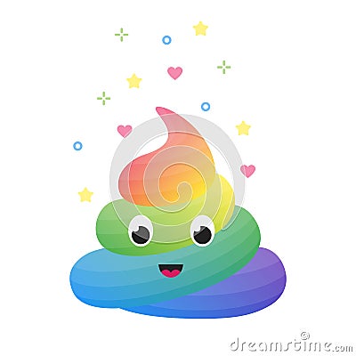 Colorful funny rainbow poop, cute excrement of unicorn isolated vector Vector Illustration