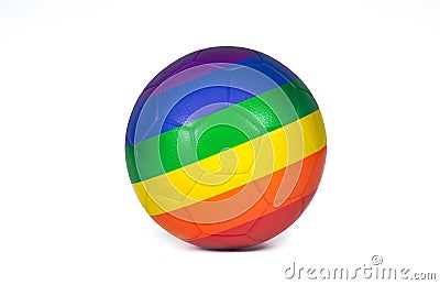 Colorful futsal soccer ball with rainbow color stripes isolated on whit Stock Photo