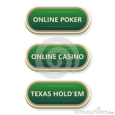 Colorful gambling and poker buttons with text. Stock Photo