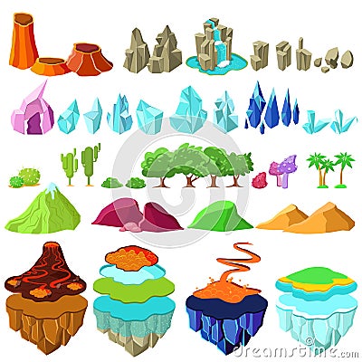 Colorful Game Islands Landscape Elements Set Vector Illustration