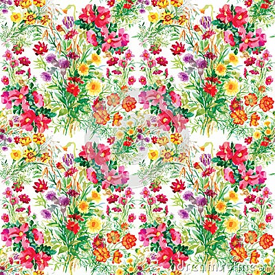 Colorful garden flowers Seamless pattern Vector Illustration