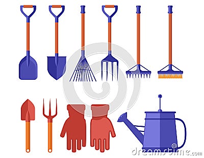 Colorful garden tools for gardening landscaping Vector Illustration