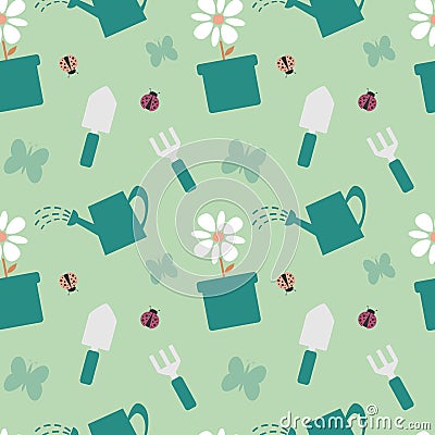 Colorful gardening tools cute seamless pattern background illustration Vector Illustration