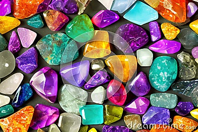 Colorful gems background, many multicolored gems as a background pattern Cartoon Illustration