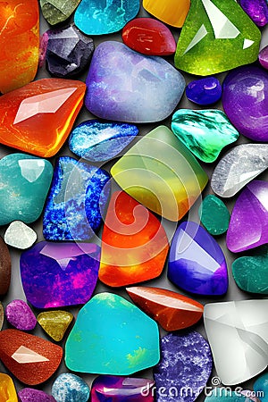 Colorful gems background, many multicolored gems as a background pattern Cartoon Illustration