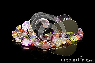 Colorful Gems And Loupe Stock Photo