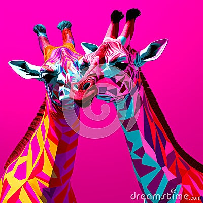 Colorful Geometric Giraffes On Pink Background Stock Photo
