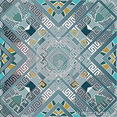 Colorful geometric tribal greek vector seamless pattern. Ethnic style ornamental abstract background. Decorative traditional Vector Illustration