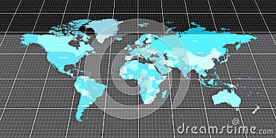 Colorful geopolitical map of World. Bottom perspective view with background grid. Vector illustration Vector Illustration
