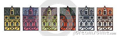 Colorful german houses cartoon collection urban landscape front view of European city street building facades Vector Illustration