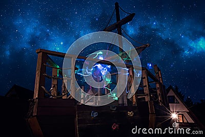 Playground pirate ship at night Stock Photo