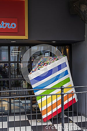 A colorful giant slice of cake in front of Pizza Cake on Las Vegas Blvd on the vegas strip in Las Vegas Nevada Editorial Stock Photo