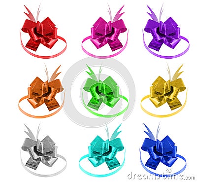 Colorful gift bows set isolated on white background. They can be used for wrapping Christmas and birthday gifts Stock Photo