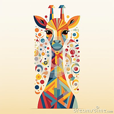 Colorful Geometric Giraffe Illustration With Playful Character Design Stock Photo