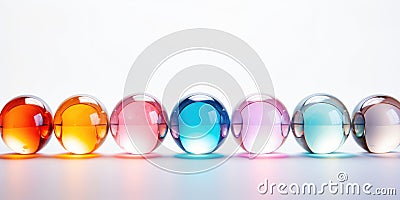 Colorful glass balls spheres, shiny and glossy 3D colorful glass balls collection, multicolored background Stock Photo