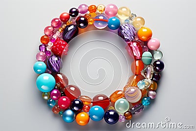 Colorful Glass Beads and Jewelry Findings in Delicate Circular Formation Stock Photo