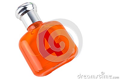 Colorful glass of bottle number our, orange on white background isolated, colorful perfume bottles Stock Photo