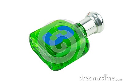 Colorful glass of bottle number three green on white background isolated, colorful perfume bottles Stock Photo