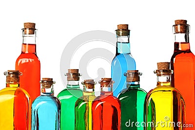 Colorful glass bottles Stock Photo
