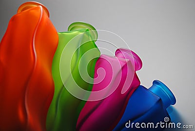 Colorful glass bottles, vases Stock Photo