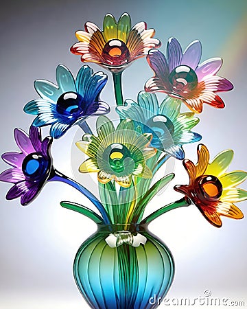 Colorful glass flower on a multicolored background. Cartoon Illustration