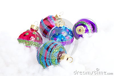 Colorful glitter Christmas balls over white background Stock Photo