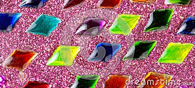 Colorful glitter and multi coloured crystals pattern, array. Simple multi colored gems rows, light glamour cute abstract Stock Photo