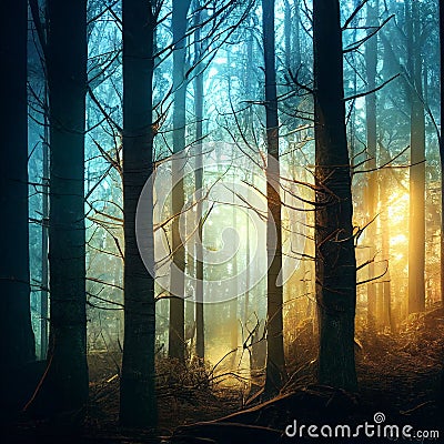 A colorful gloomy forest Stock Photo