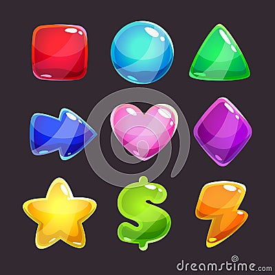 Colorful glossy shapes icons set Vector Illustration