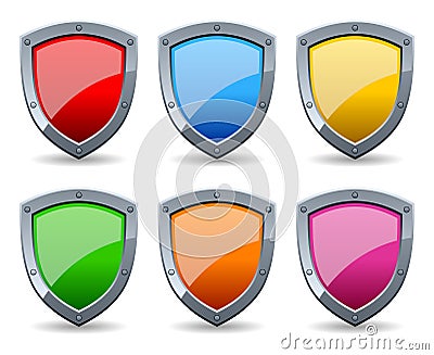 Colorful Glossy Shield Set Vector Illustration