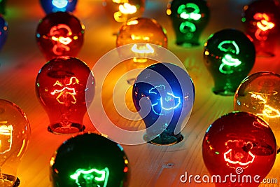 Colorful glowing bulbs Stock Photo