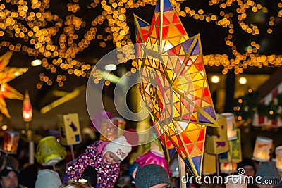 Colorful, glowing Lantern Procession, Nuremberg Editorial Stock Photo