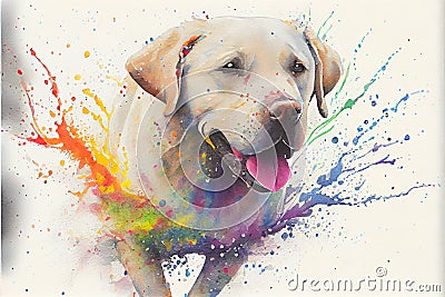 Colorful golden labrador retriever dog painting Cartoon Illustration