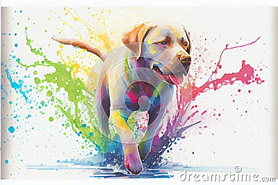 Colorful golden labrador retriever dog painting Cartoon Illustration