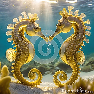 Seahorses facing each other making a heart shape Stock Photo