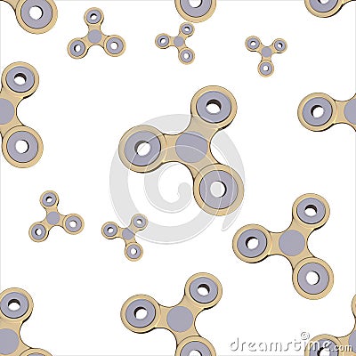 Colorful golden steel metal fidget finger spinner stress, anxiety relief toy 3d illustration. Seamless pattern Cartoon Illustration