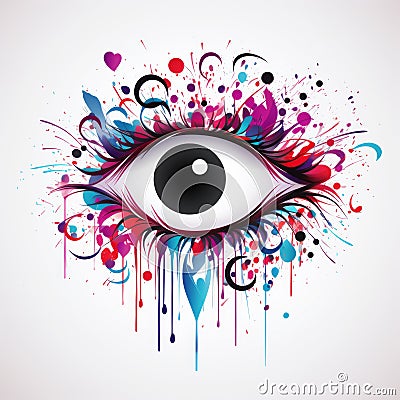 Colorful Gothic Graffiti Eye Illustration With Bold Tattoo-inspired Designs Cartoon Illustration