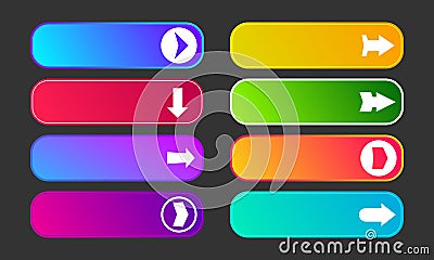 Set of eight modern gradient buttons with arrows Vector Illustration