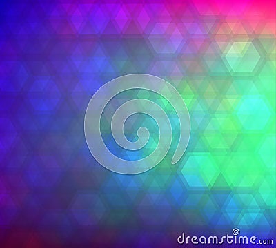 Colorful gradient hexagonal background in bright rainbow colors. Abstract blurred image. Vector Illustration