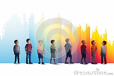 Colorful gradient silhouettes of children at various growth stages from toddlers to teenagers Stock Photo