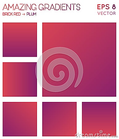 Colorful gradients in brick red, plum color tones. Vector Illustration