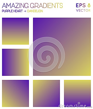 Colorful gradients in purple heart, dandelion. Vector Illustration